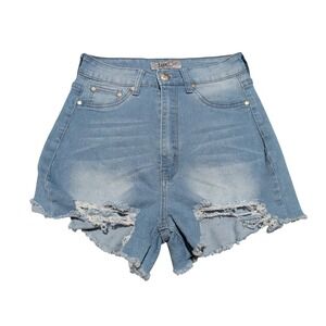 UWD Denim Shorts Womens 11 Light Blue Distressed High Rise Cutoff Frayed Edgy